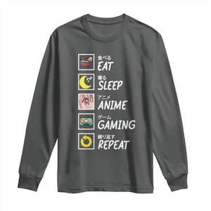 Eat Sleep Anime Gaming Repeat Long Sleeve Shirt Kawaii Otaku Gamer Manga Ramen Lover TS02 Dark Heather Print Your Wear