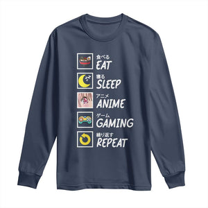 Eat Sleep Anime Gaming Repeat Long Sleeve Shirt Kawaii Otaku Gamer Manga Ramen Lover TS02 Navy Print Your Wear