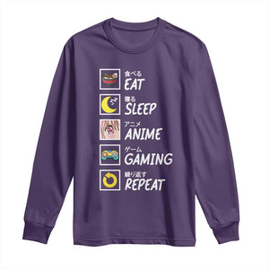 Eat Sleep Anime Gaming Repeat Long Sleeve Shirt Kawaii Otaku Gamer Manga Ramen Lover TS02 Purple Print Your Wear