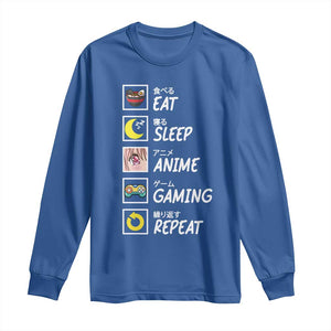 Eat Sleep Anime Gaming Repeat Long Sleeve Shirt Kawaii Otaku Gamer Manga Ramen Lover TS02 Royal Blue Print Your Wear