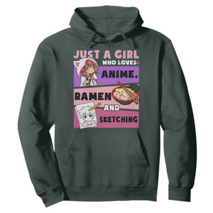 Just A Girl Who Loves Anime Ramen And Sketching Hoodie Cute Japan Kawaii Otaku Manga Lover TS02 Dark Forest Green Print Your Wear