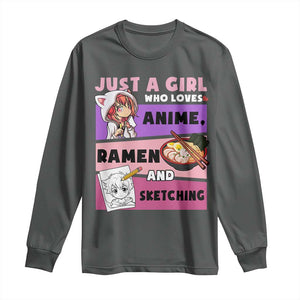 Just A Girl Who Loves Anime Ramen And Sketching Long Sleeve Shirt Cute Japan Kawaii Otaku Manga Lover TS02 Dark Heather Print Your Wear