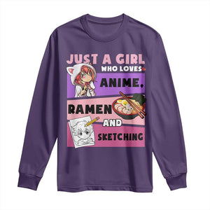 Just A Girl Who Loves Anime Ramen And Sketching Long Sleeve Shirt Cute Japan Kawaii Otaku Manga Lover TS02 Purple Print Your Wear