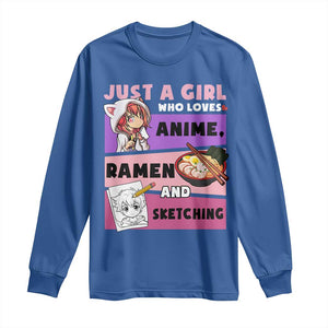 Just A Girl Who Loves Anime Ramen And Sketching Long Sleeve Shirt Cute Japan Kawaii Otaku Manga Lover TS02 Royal Blue Print Your Wear