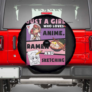 Just A Girl Who Loves Anime Ramen And Sketching Spare Tire Cover Cute Japan Kawaii Otaku Manga Lover TS02 Black Print Your Wear