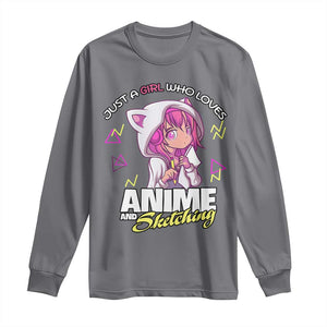 Just A Girl Who Loves Anime and Sketching Long Sleeve Shirt Japan Kawaii Otaku Manga Lover TS02 Charcoal Print Your Wear