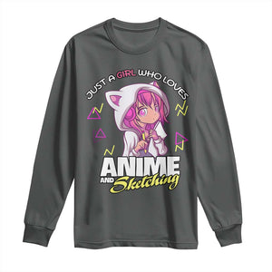 Just A Girl Who Loves Anime and Sketching Long Sleeve Shirt Japan Kawaii Otaku Manga Lover TS02 Dark Heather Print Your Wear