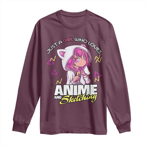 Just A Girl Who Loves Anime and Sketching Long Sleeve Shirt Japan Kawaii Otaku Manga Lover TS02 Maroon Print Your Wear