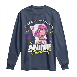 Just A Girl Who Loves Anime and Sketching Long Sleeve Shirt Japan Kawaii Otaku Manga Lover TS02 Navy Print Your Wear