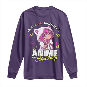 Just A Girl Who Loves Anime and Sketching Long Sleeve Shirt Japan Kawaii Otaku Manga Lover TS02 Purple Print Your Wear