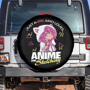 Just A Girl Who Loves Anime and Sketching Spare Tire Cover Japan Kawaii Otaku Manga Lover TS02 No hole Black Print Your Wear