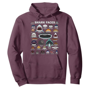 Shark Faces Hoodie Type Of Sharks Identification Marine Biology TS02 Maroon Print Your Wear