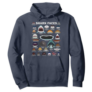 Shark Faces Hoodie Type Of Sharks Identification Marine Biology TS02 Navy Print Your Wear