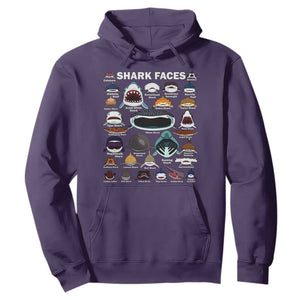 Shark Faces Hoodie Type Of Sharks Identification Marine Biology TS02 Purple Print Your Wear