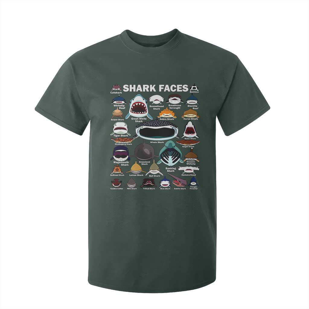Shark Faces T Shirt For Kid Type Of Sharks Identification Marine Biology TS02 Dark Forest Green Print Your Wear