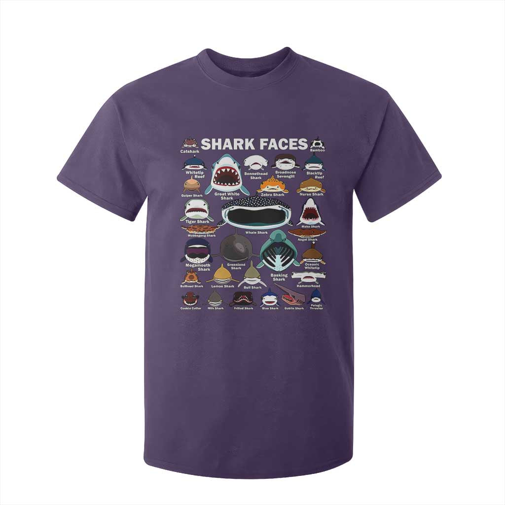 Shark Faces T Shirt For Kid Type Of Sharks Identification Marine Biology TS02 Purple Print Your Wear