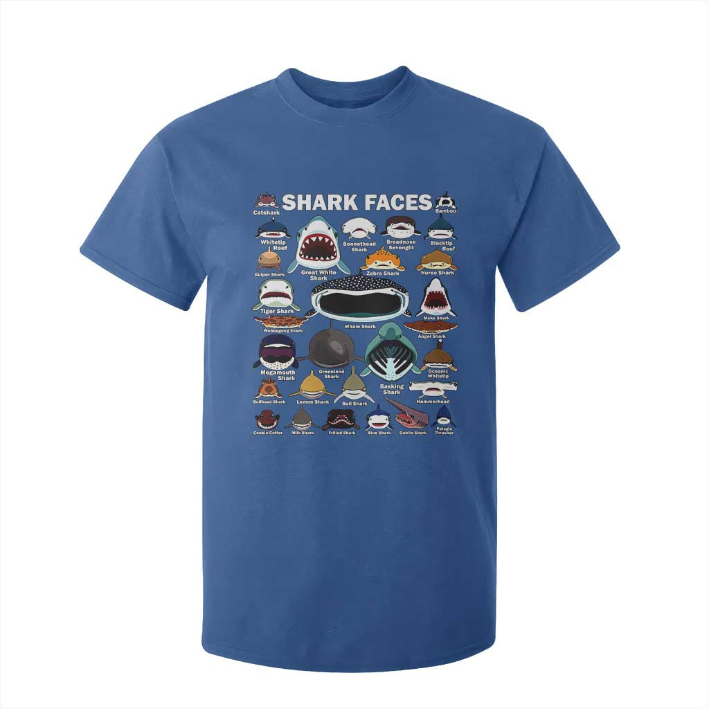 Shark Faces T Shirt For Kid Type Of Sharks Identification Marine Biology TS02 Royal Blue Print Your Wear