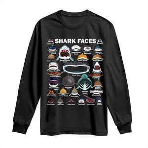 Shark Faces Long Sleeve Shirt Type Of Sharks Identification Marine Biology TS02 Black Print Your Wear