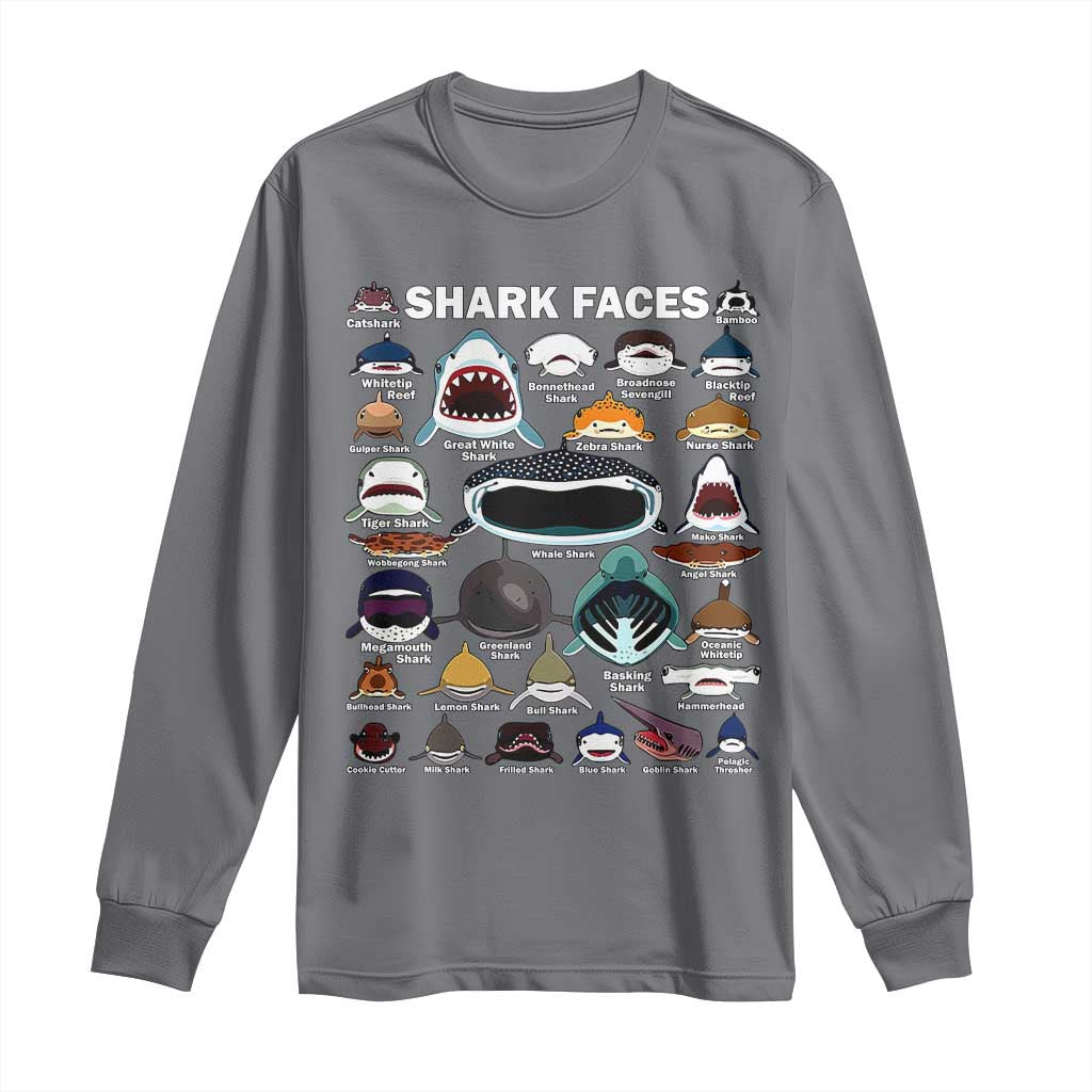 Shark Faces Long Sleeve Shirt Type Of Sharks Identification Marine Biology TS02 Charcoal Print Your Wear