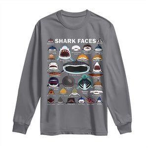 Shark Faces Long Sleeve Shirt Type Of Sharks Identification Marine Biology TS02 Charcoal Print Your Wear