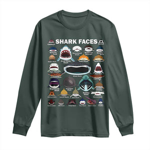 Shark Faces Long Sleeve Shirt Type Of Sharks Identification Marine Biology TS02 Dark Forest Green Print Your Wear