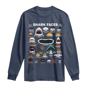 Shark Faces Long Sleeve Shirt Type Of Sharks Identification Marine Biology TS02 Navy Print Your Wear