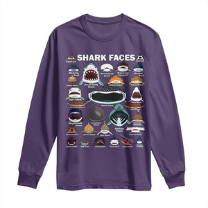 Shark Faces Long Sleeve Shirt Type Of Sharks Identification Marine Biology TS02 Purple Print Your Wear