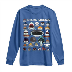 Shark Faces Long Sleeve Shirt Type Of Sharks Identification Marine Biology TS02 Royal Blue Print Your Wear