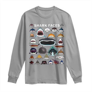 Shark Faces Long Sleeve Shirt Type Of Sharks Identification Marine Biology TS02 Sport Gray Print Your Wear