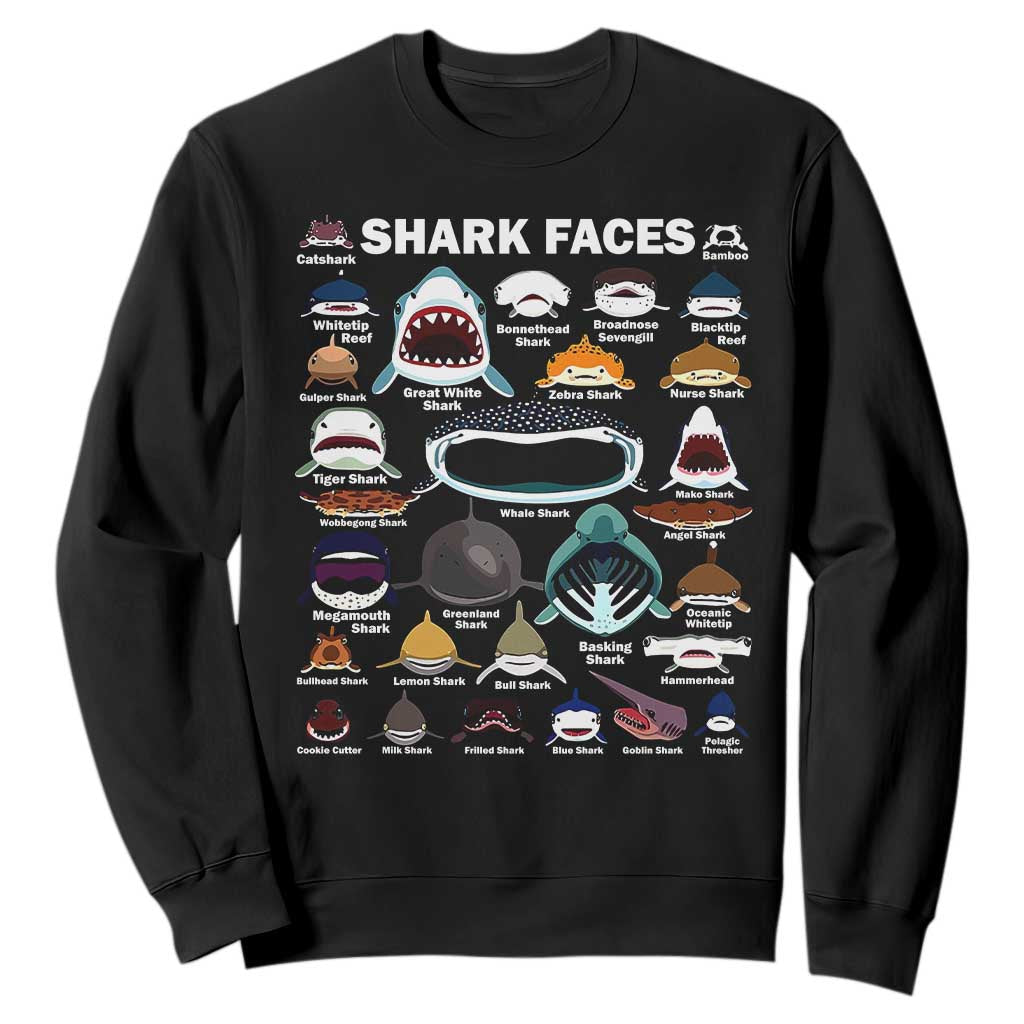 Shark Faces Sweatshirt Type Of Sharks Identification Marine Biology TS02 Black Print Your Wear