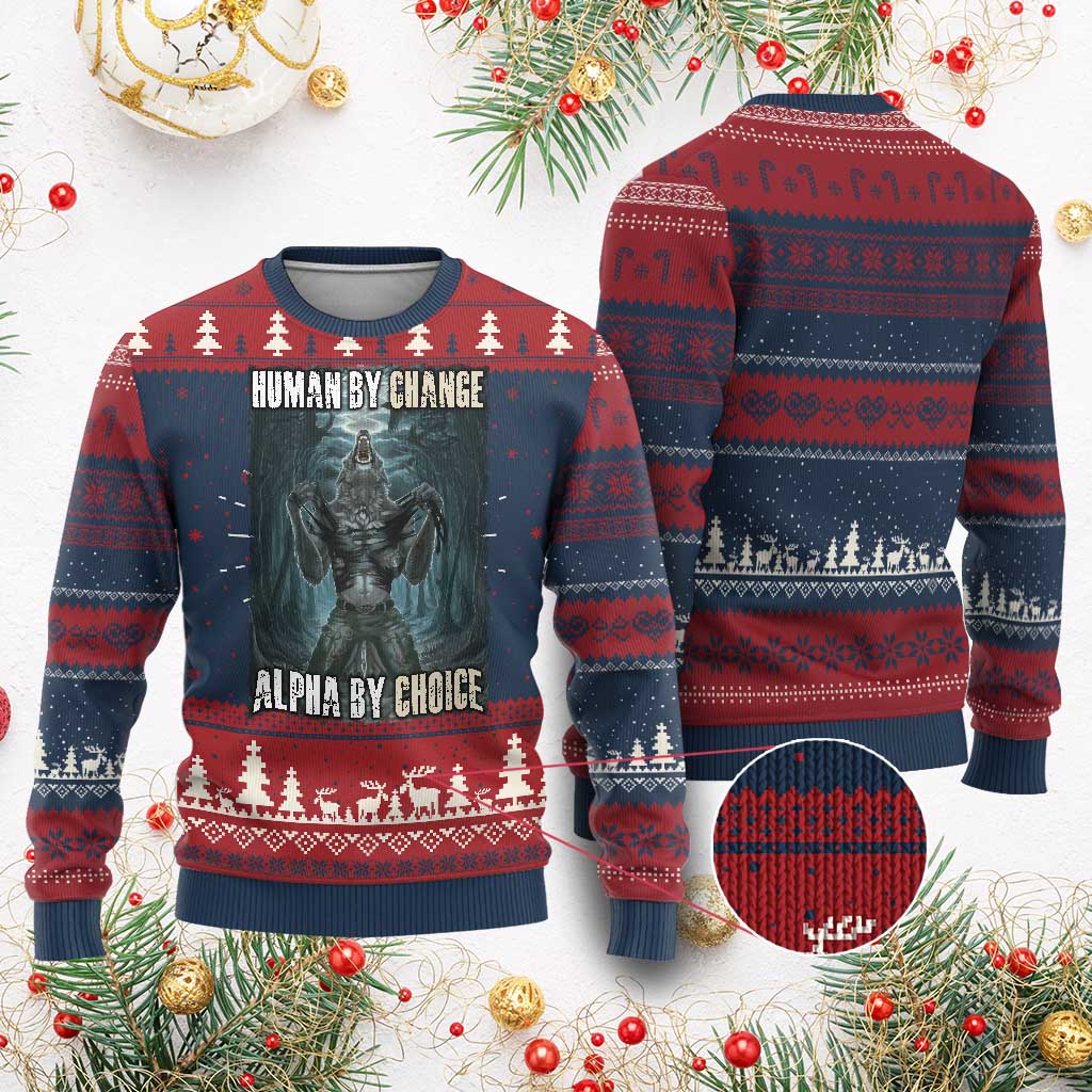 Funny Alpha Wolf Meme Ugly Christmas Sweater Human By Chance Alpha By Choice Cool Funny Alpha Wolf Meme TS02 Burgundy Print Your Wear
