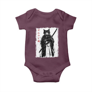 Japanese Samurai Cat Baby Onesie Retro Vintage Ukiyo-e Warrior Art Graphic TS02 Maroon Print Your Wear