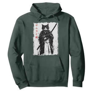 Japanese Samurai Cat Hoodie Retro Vintage Ukiyo-e Warrior Art Graphic TS02 Dark Forest Green Print Your Wear