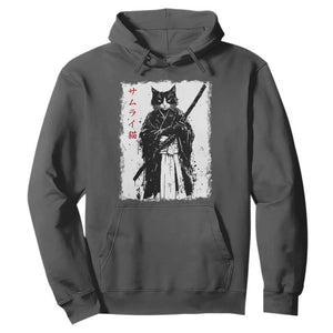 Japanese Samurai Cat Hoodie Retro Vintage Ukiyo-e Warrior Art Graphic TS02 Dark Heather Print Your Wear