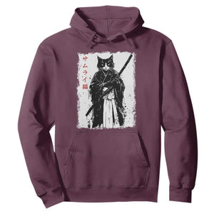 Japanese Samurai Cat Hoodie Retro Vintage Ukiyo-e Warrior Art Graphic TS02 Maroon Print Your Wear