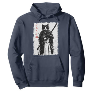 Japanese Samurai Cat Hoodie Retro Vintage Ukiyo-e Warrior Art Graphic TS02 Navy Print Your Wear