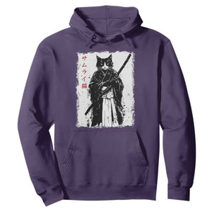 Japanese Samurai Cat Hoodie Retro Vintage Ukiyo-e Warrior Art Graphic TS02 Purple Print Your Wear