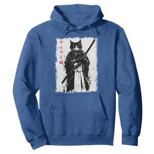 Japanese Samurai Cat Hoodie Retro Vintage Ukiyo-e Warrior Art Graphic TS02 Royal Blue Print Your Wear