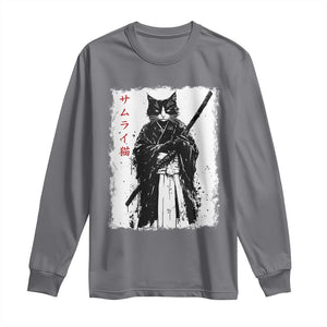 Japanese Samurai Cat Long Sleeve Shirt Retro Vintage Ukiyo-e Warrior Art Graphic TS02 Charcoal Print Your Wear