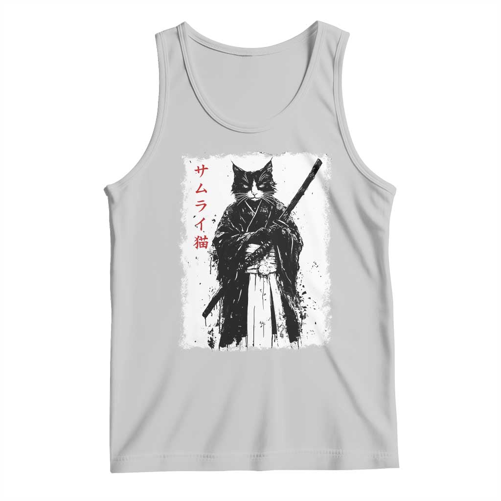 Japanese Samurai Cat Tank Top Retro Vintage Ukiyo-e Warrior Art Graphic TS02 Ash Print Your Wear