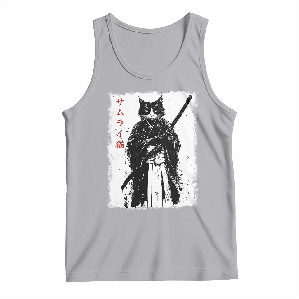 Japanese Samurai Cat Tank Top Retro Vintage Ukiyo-e Warrior Art Graphic TS02 Athletic Heather Print Your Wear