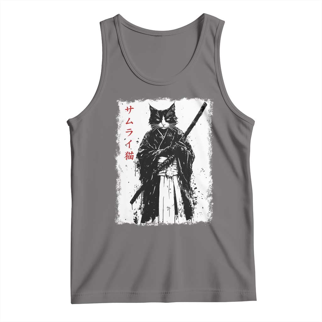 Japanese Samurai Cat Tank Top Retro Vintage Ukiyo-e Warrior Art Graphic TS02 Deep Heather Print Your Wear