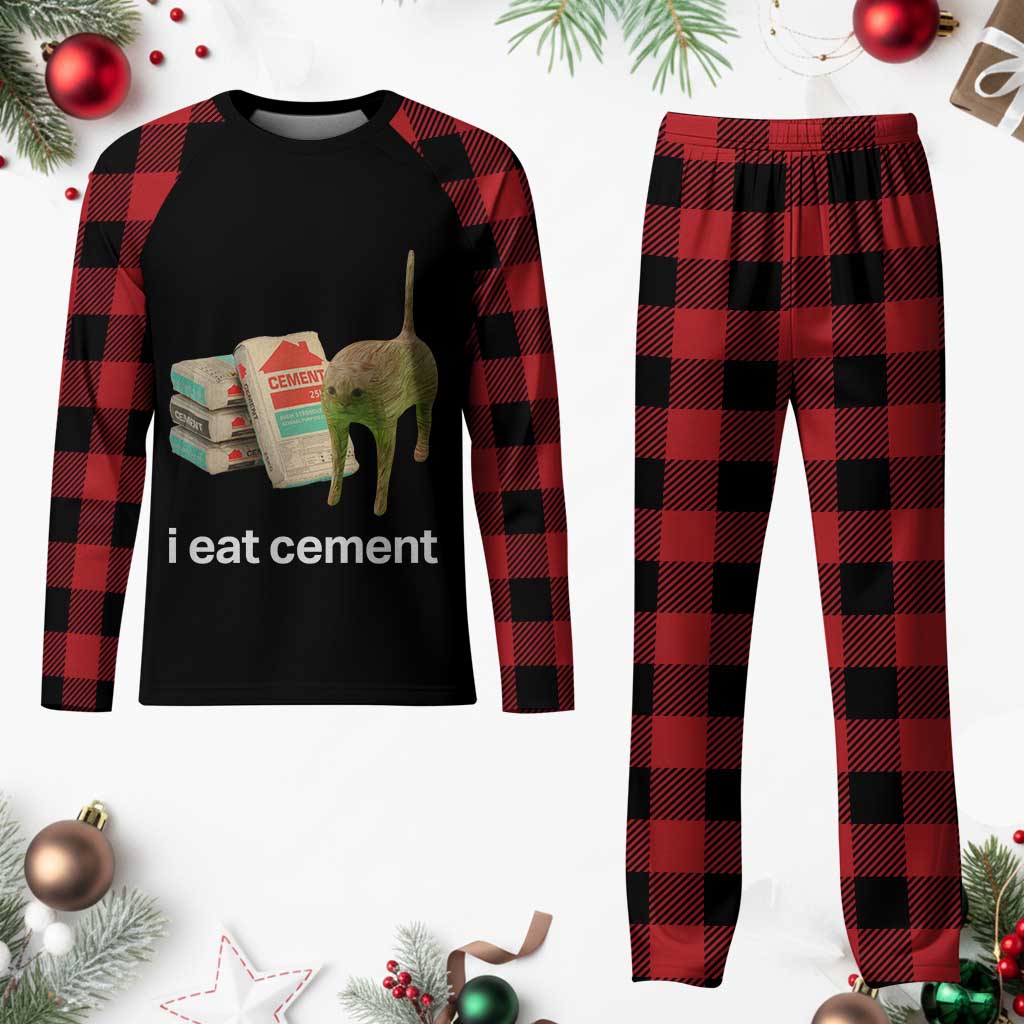 Funny Cursed Cat Meme Plaid Pajama Set I Eat Cement Oddly Specific Dank Meme TS02 Buffalo Plaid Print Your Wear