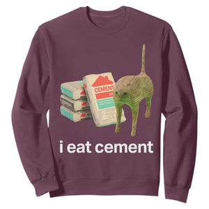 Funny Cursed Cat Meme Sweatshirt I Eat Cement Oddly Specific Dank Meme TS02 Maroon Print Your Wear