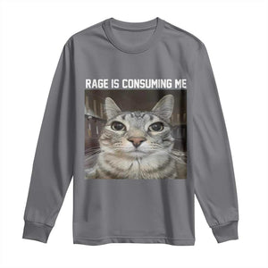 Funny Silly Cat Meme Long Sleeve Shirt Rage Is Consuming Me Staring TS02 Charcoal Print Your Wear