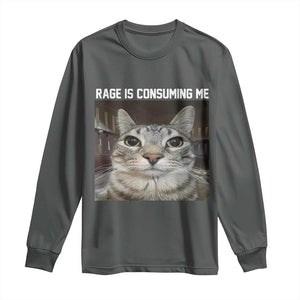 Funny Silly Cat Meme Long Sleeve Shirt Rage Is Consuming Me Staring TS02 Dark Heather Print Your Wear