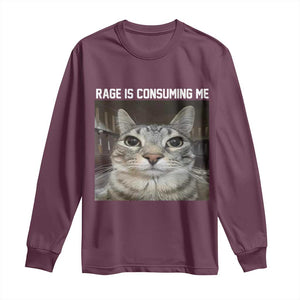 Funny Silly Cat Meme Long Sleeve Shirt Rage Is Consuming Me Staring TS02 Maroon Print Your Wear