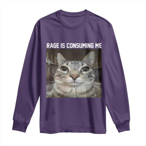 Funny Silly Cat Meme Long Sleeve Shirt Rage Is Consuming Me Staring TS02 Purple Print Your Wear