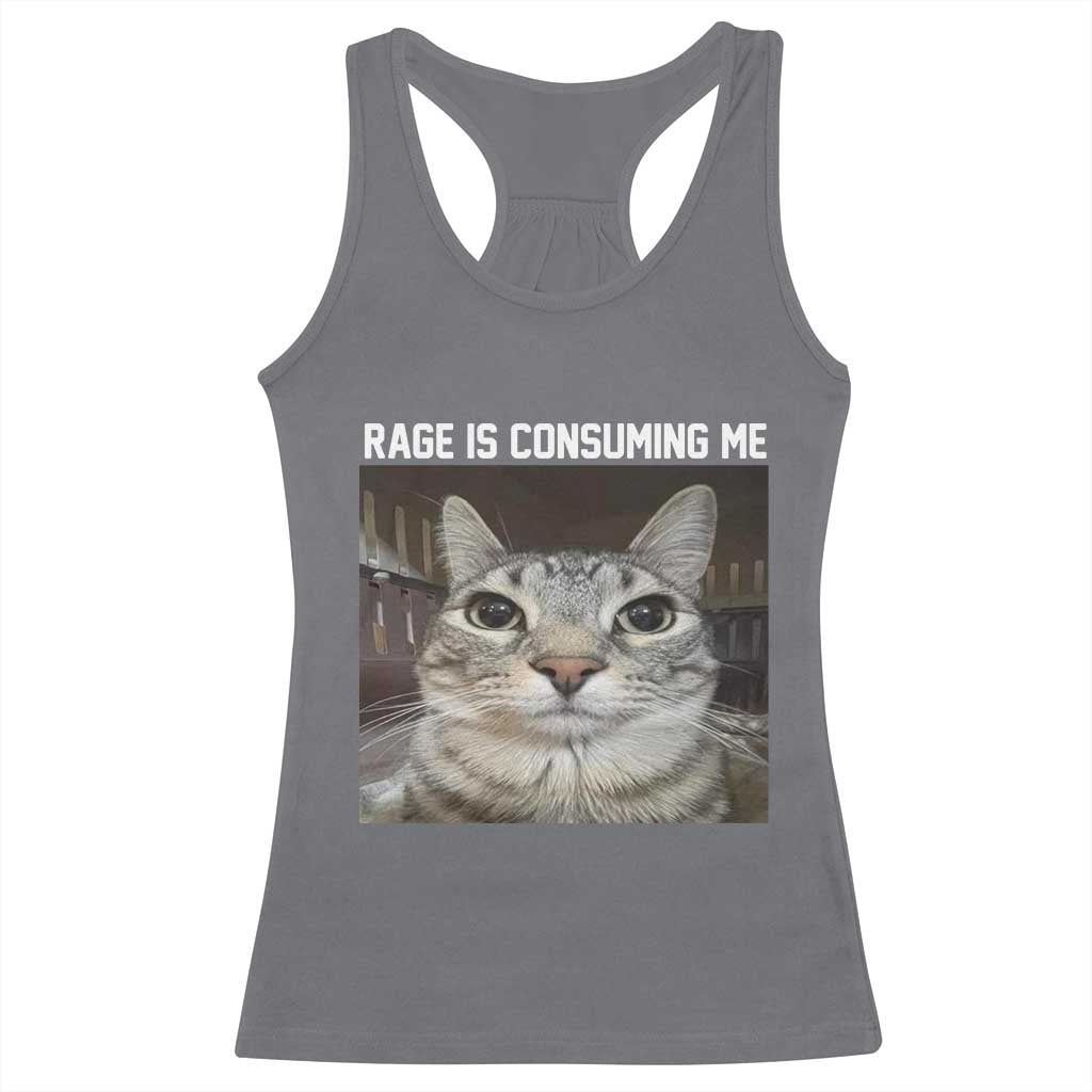 Funny Silly Cat Meme Racerback Tank Top Rage Is Consuming Me Staring TS02 Charcoal Print Your Wear