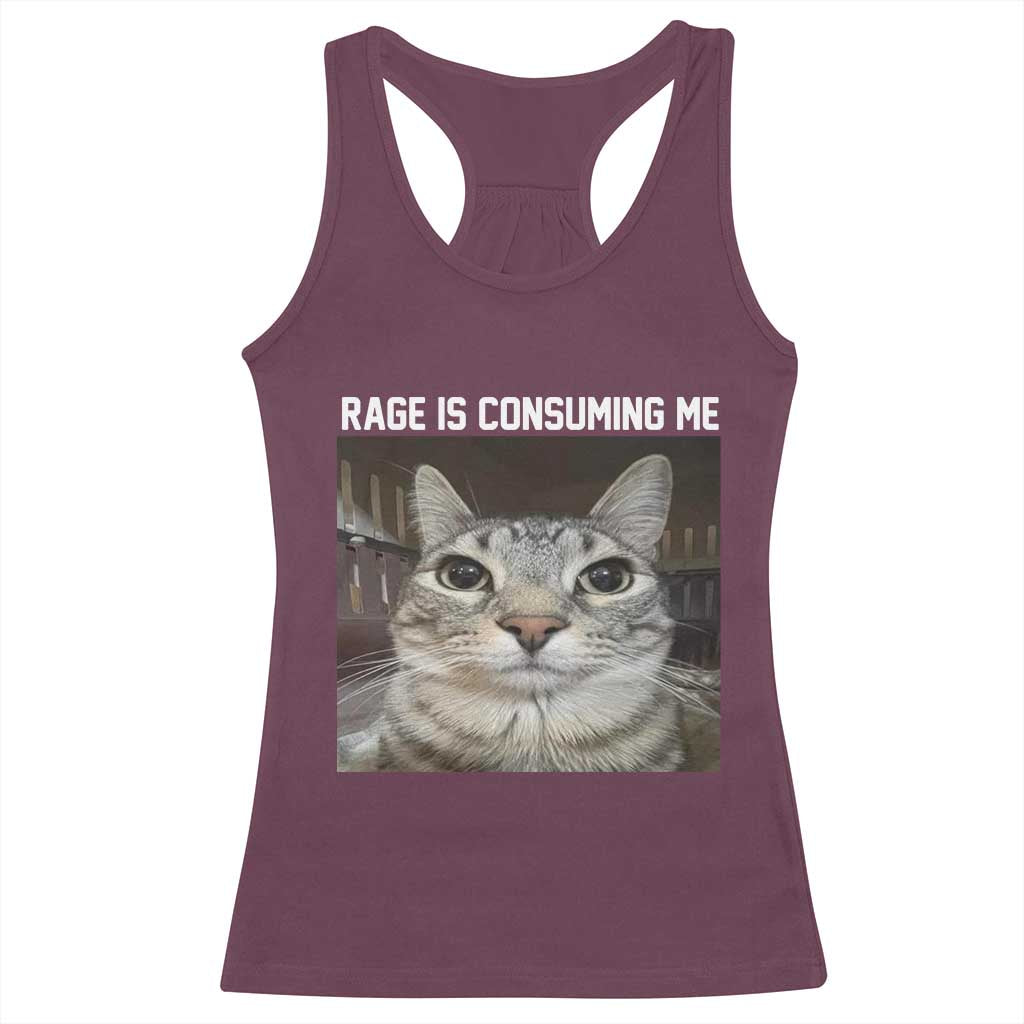 Funny Silly Cat Meme Racerback Tank Top Rage Is Consuming Me Staring TS02 Maroon Print Your Wear